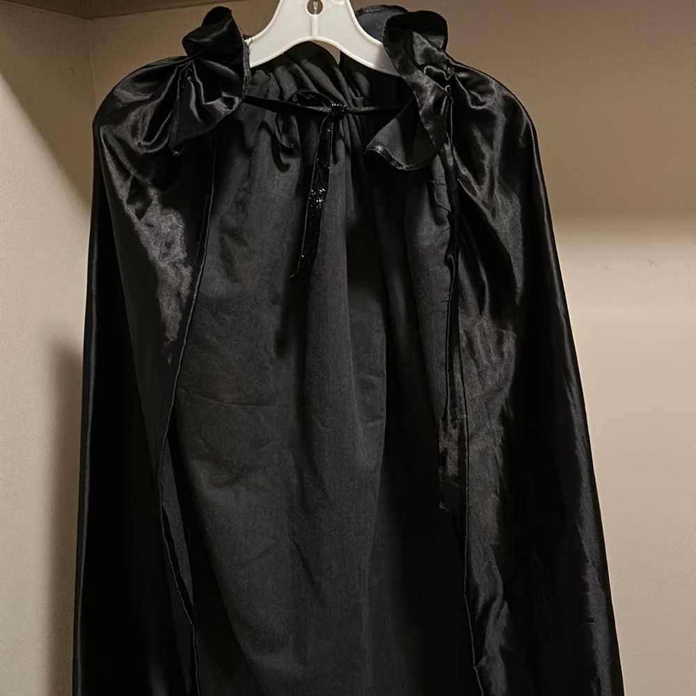 Satin black cape asymmetric hem
